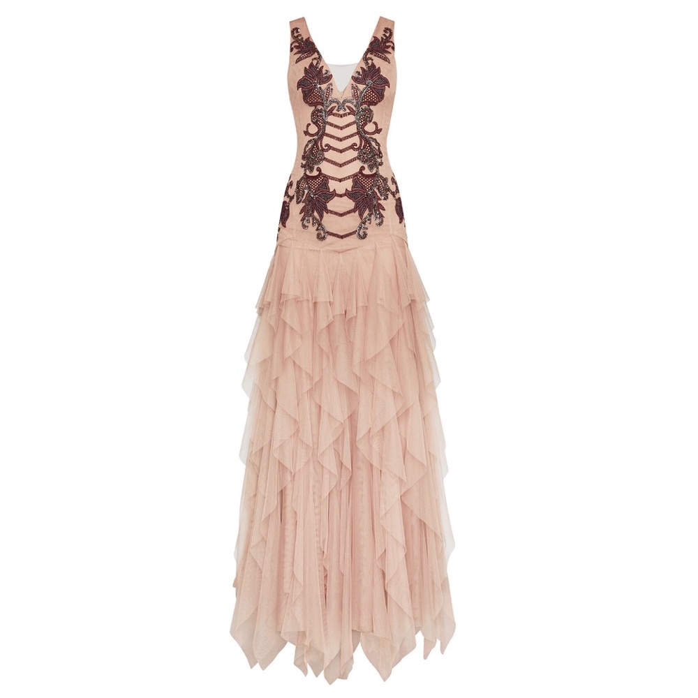 BCBGMAXAZRIA Floral Embroidered Sequin Tulle Gown Maxi Dress New w/Tag - Picture 5 of 5